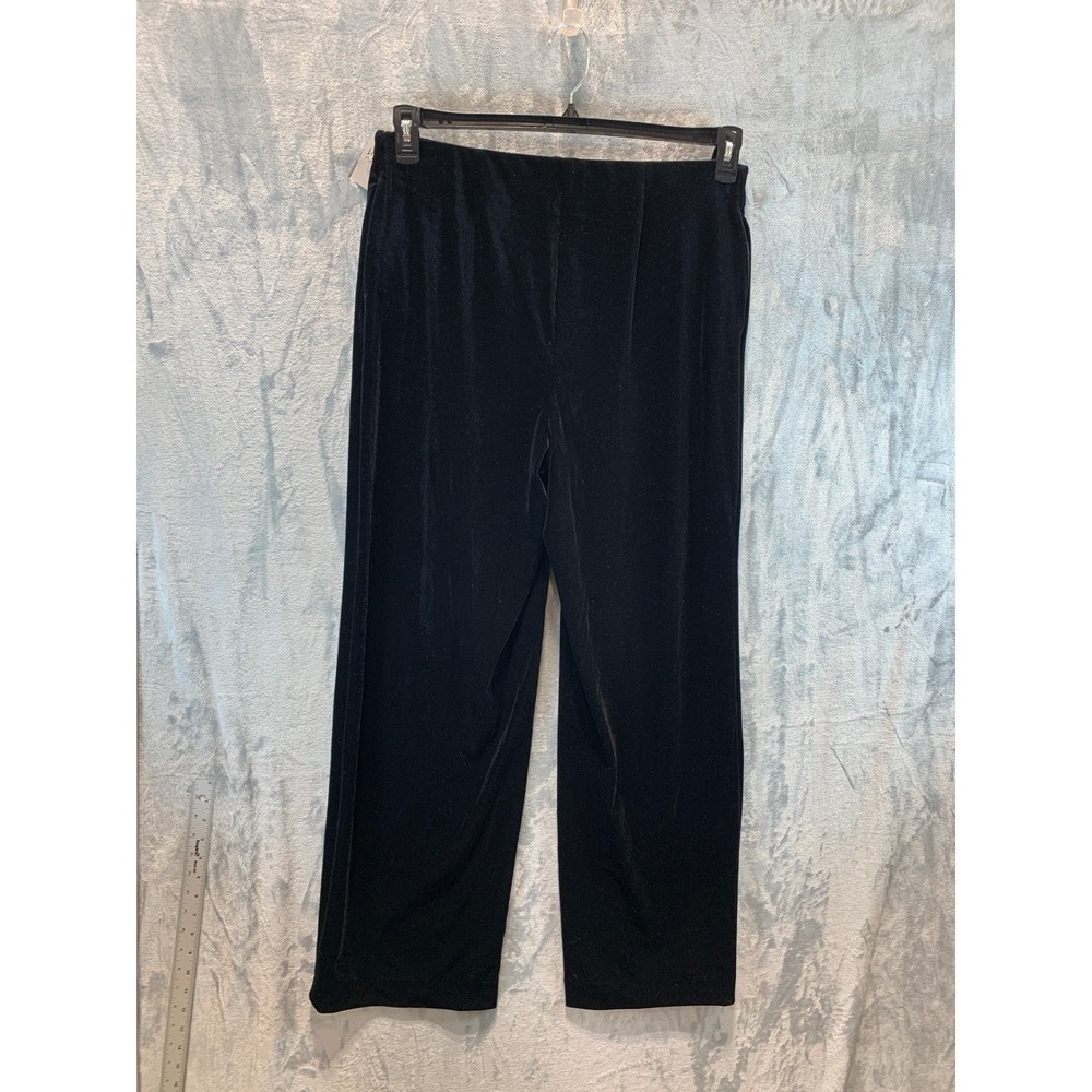 Kasper Womens Black Velvet Wide Leg Pull On Trousers Pants NWT Size L
